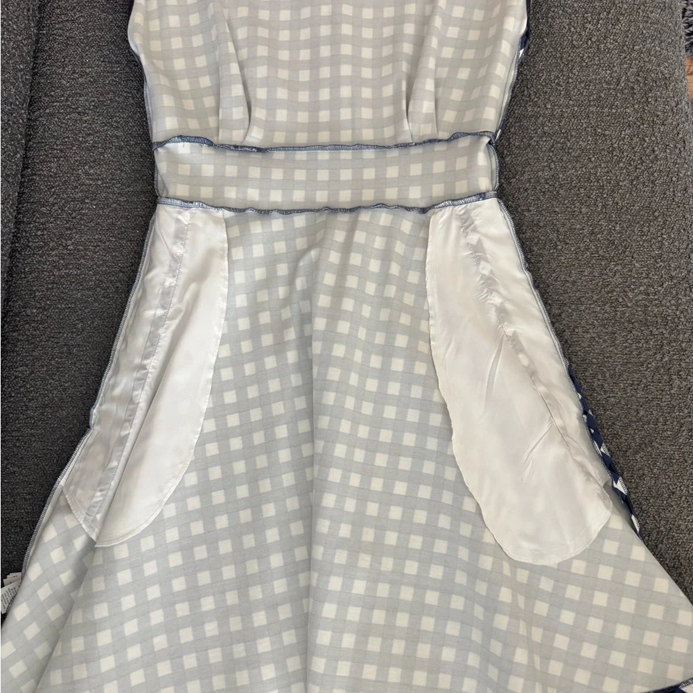 Kate Spade NY Gingham Fiorella Cap Sleeve Mini Dress Navy Blue Size 2